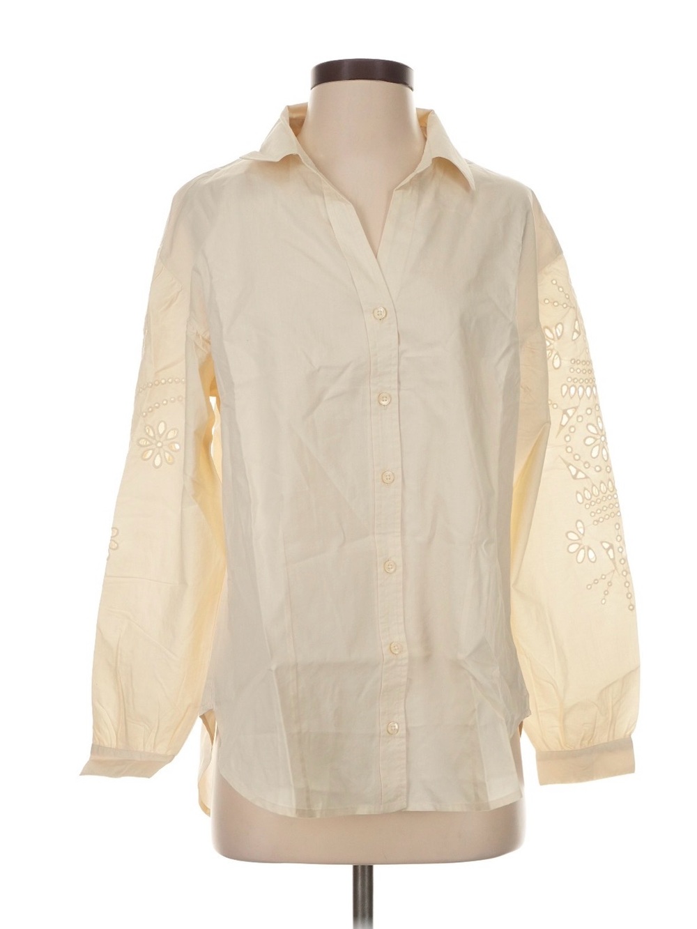 NWT Good Hart Cream V-Neck Button-Front Women's Blouse Eyelet Sleeves Small S